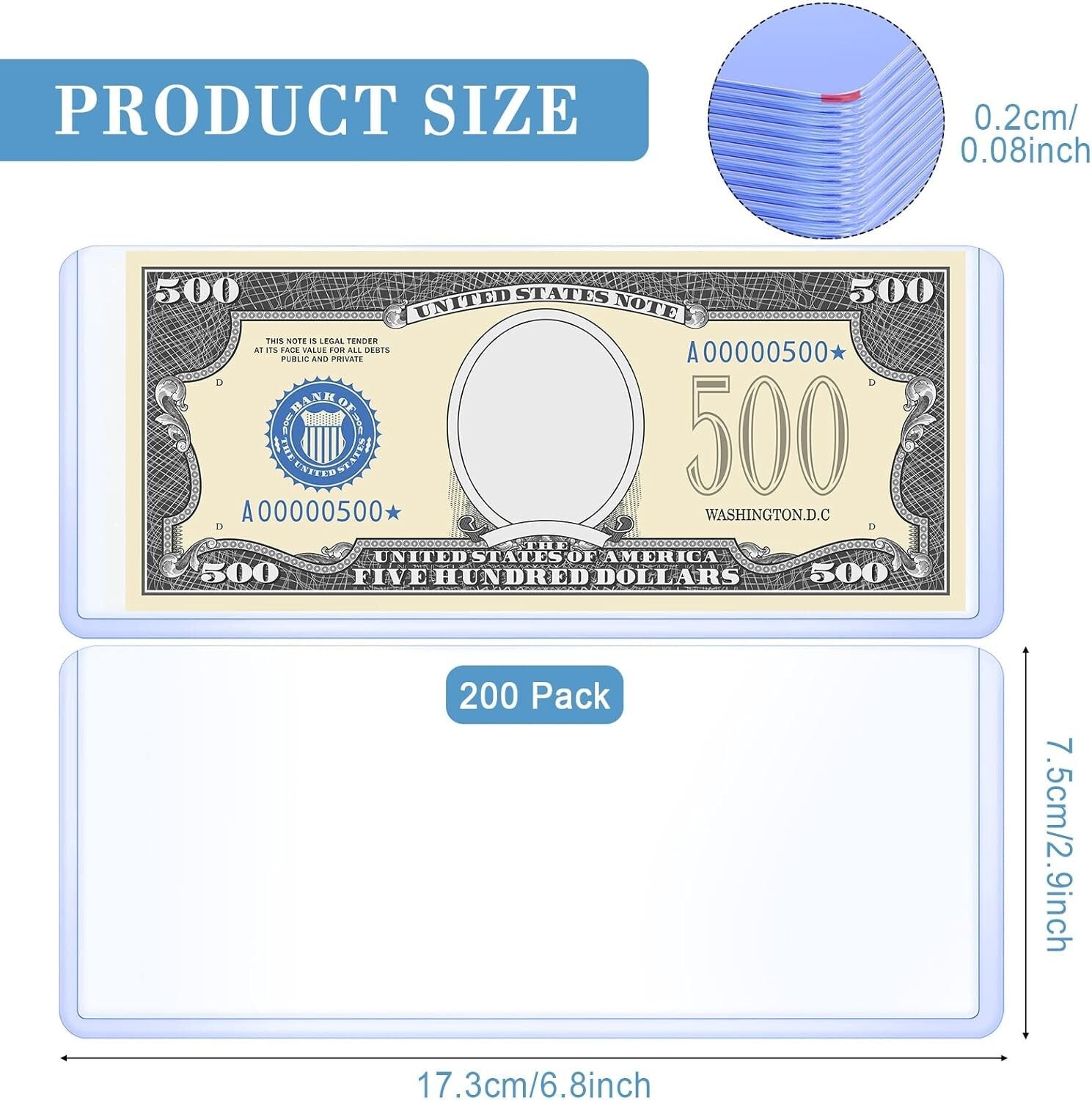 Clear 200-Piece Currency Sleeves - Protect and Showcase Banknotes Conveniently