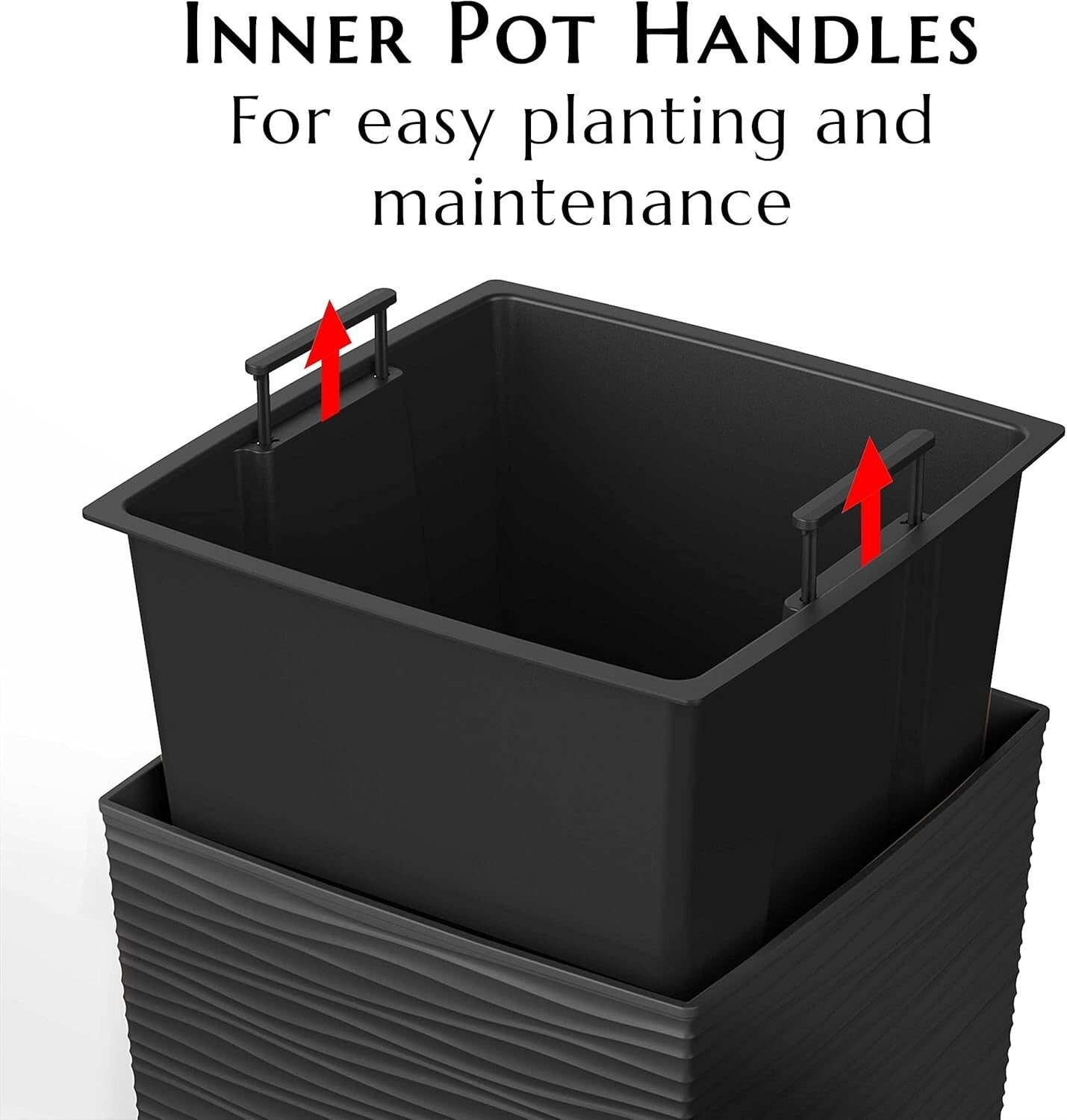 2-Piece Set 24” Square Planters in Dark Gray - Weather Resistant and Lightweight