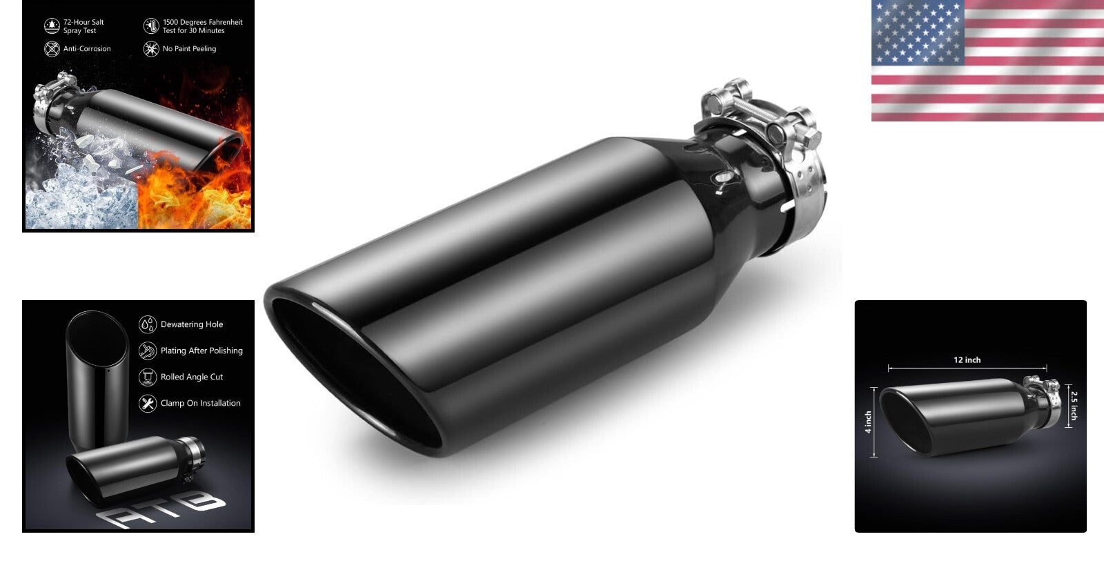 Universal Chrome Exhaust Tailpipe - 2.5" Inlet, 4" Outlet for Performance