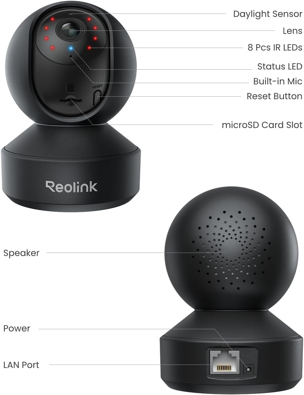 Advanced 5MP Indoor Camera with Auto Tracking & Multiple Storage Options - Black