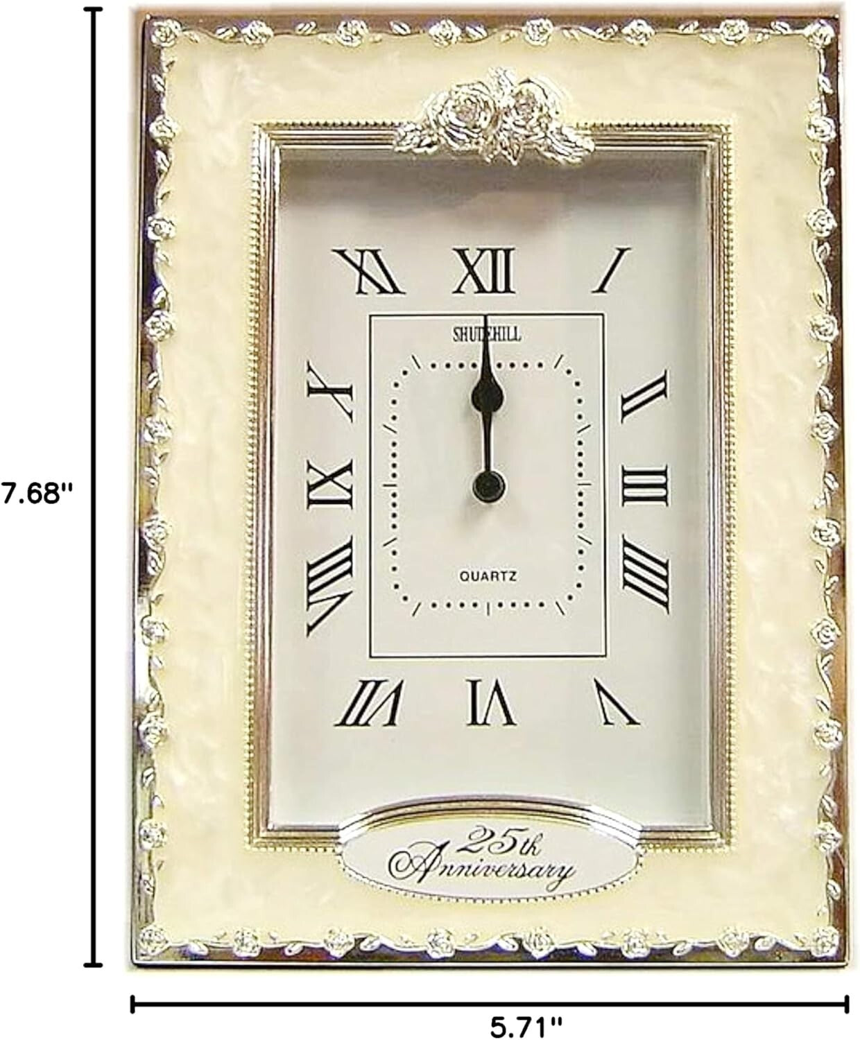 Beautiful Free-Standing 25th Anniversary Quartz Clock - Silver Floral Design