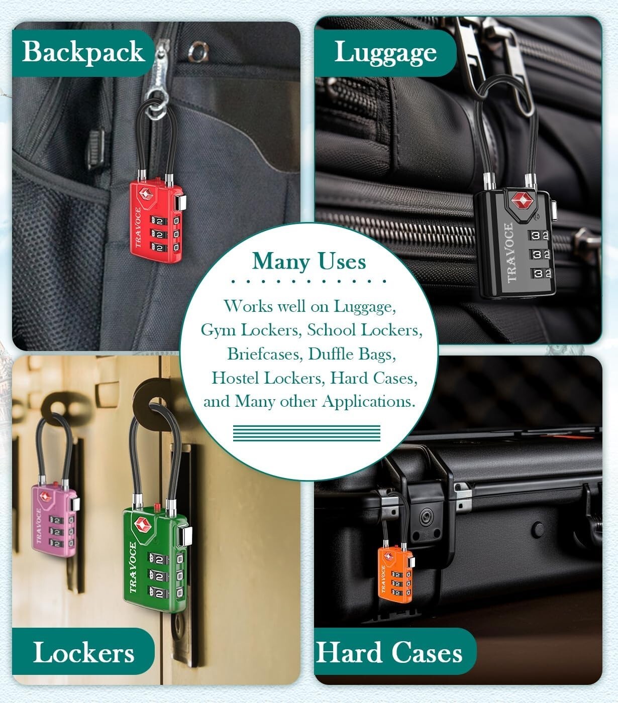 Effortless Combination Setting TSA Approved Cable Locks for Suitcase – 2 Pack