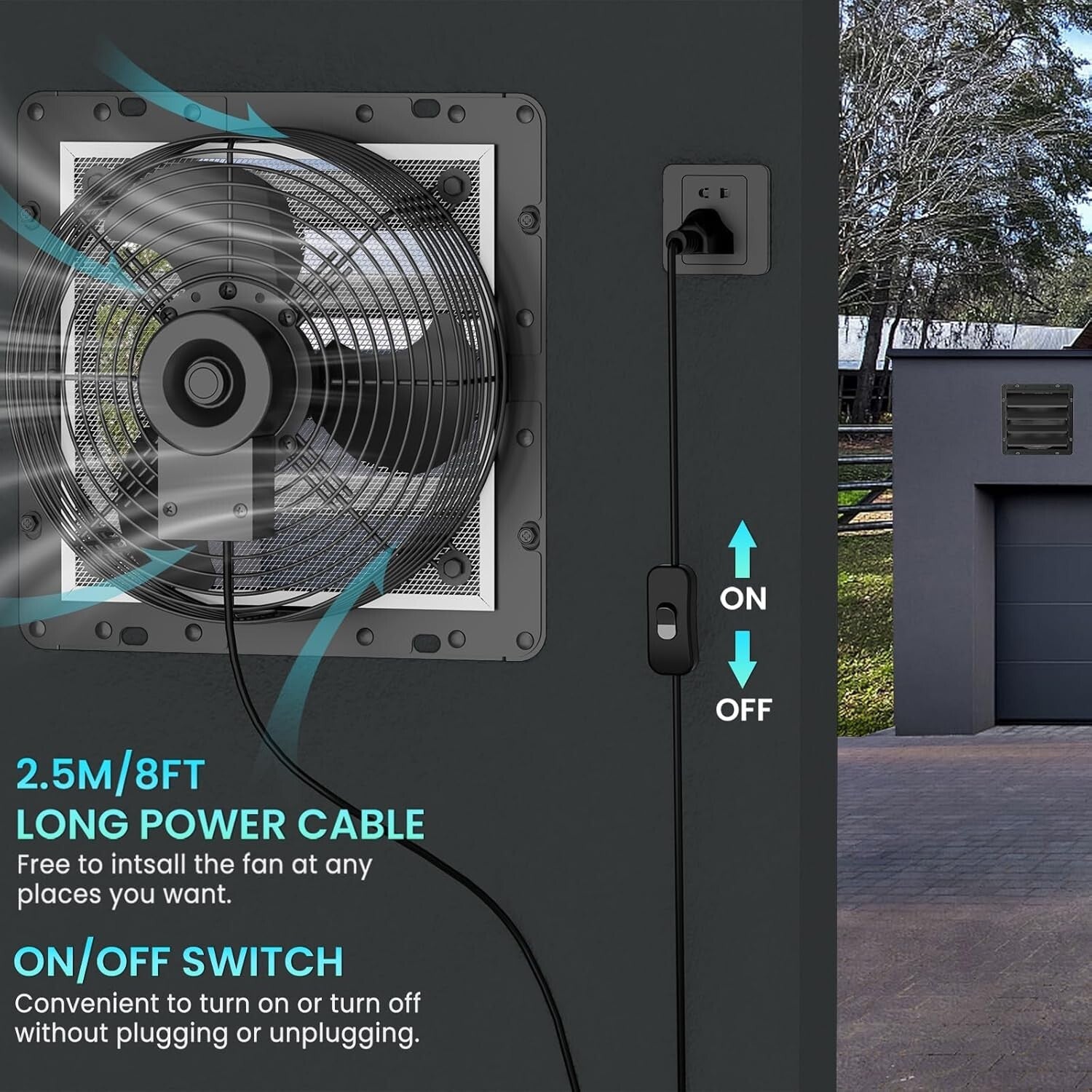 Energy-Efficient 10 Inch Exhaust Fan with Low Noise & Steel Mesh Screen - Black