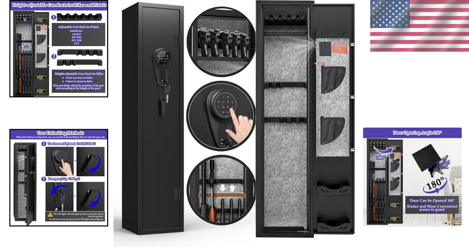 Secure 3-5 Gun Cabinet with Adjustable Racks - Quick Access for Home Protection