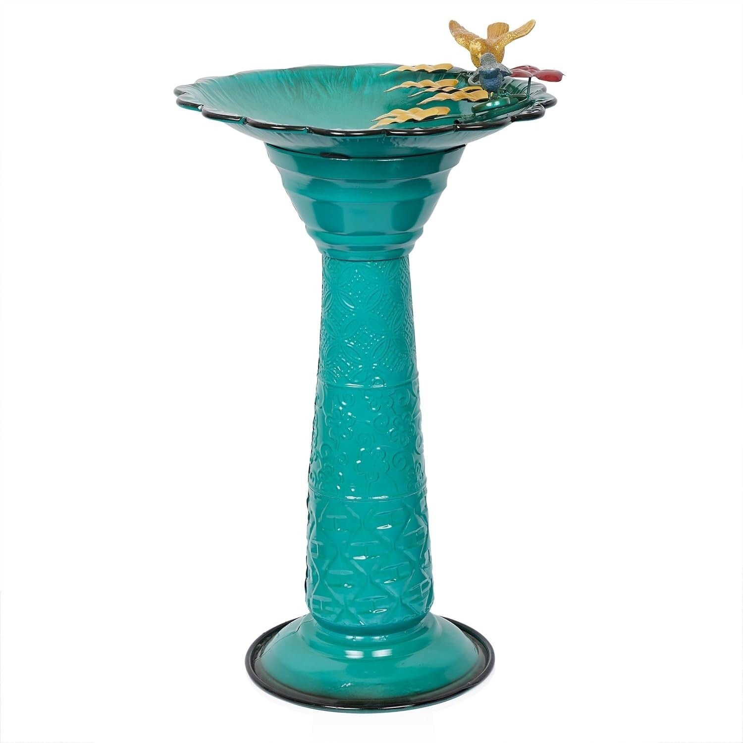 28" Elegant Green Birdbath - Weather-Resistant Metal Stand for Outdoor Charm