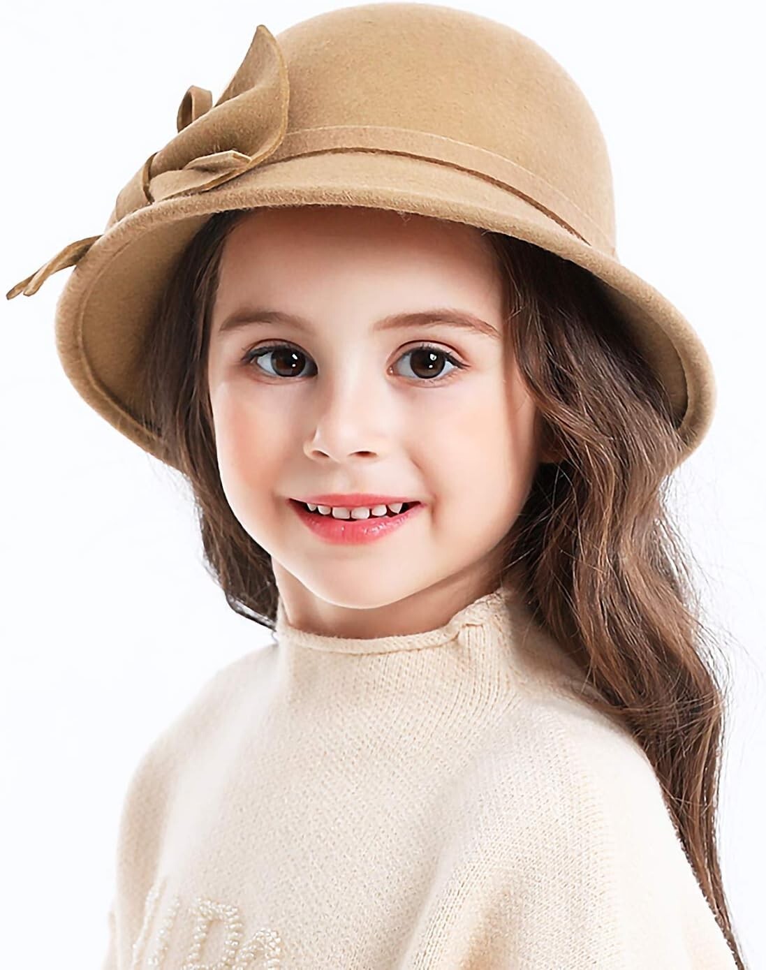 Adorable Girls 100% Wool Bucket Hat with Bowknot - Stylish Winter Fedora