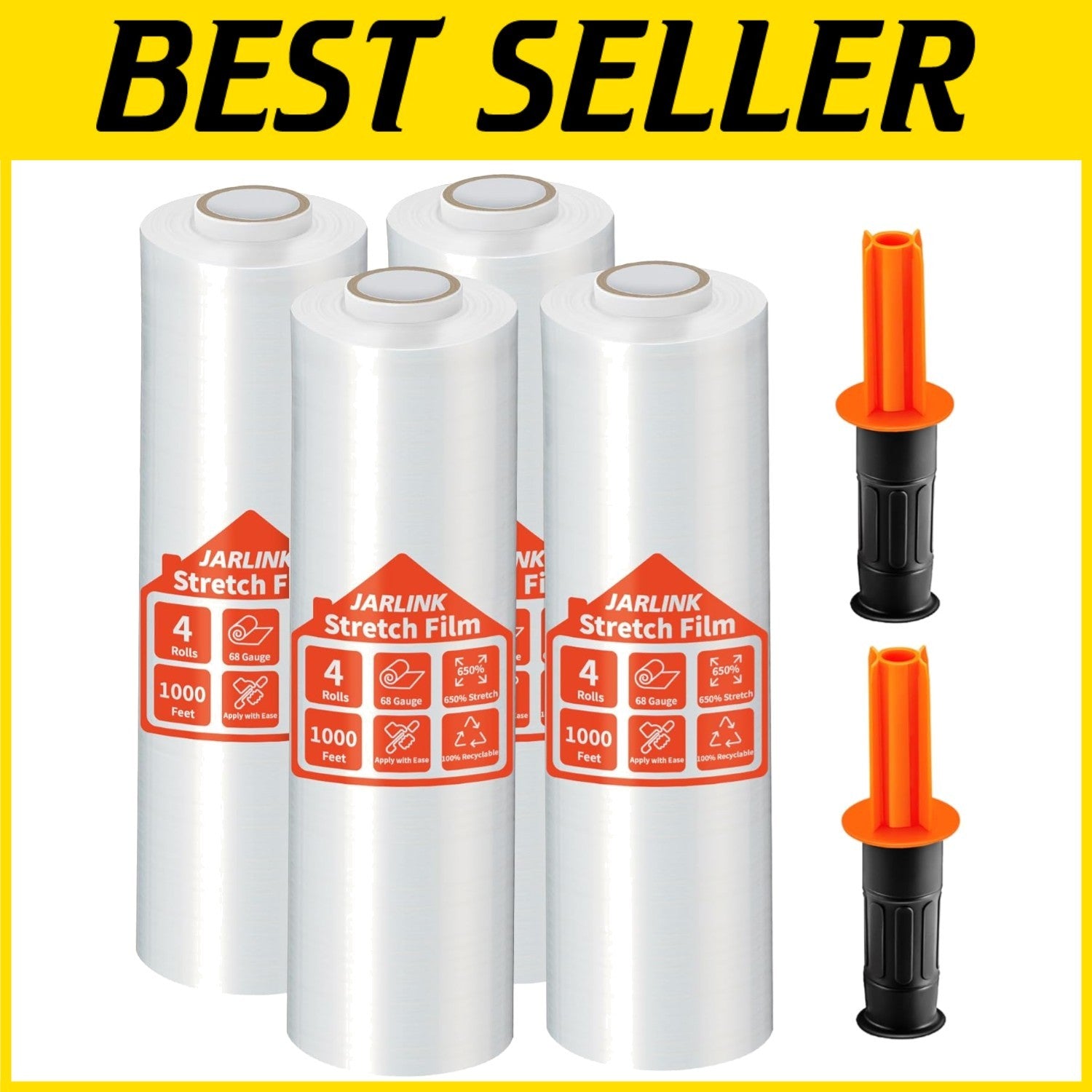 15" Heavy-Duty Stretch Film 4 Pack - Clear Packaging for Moving & Shipping