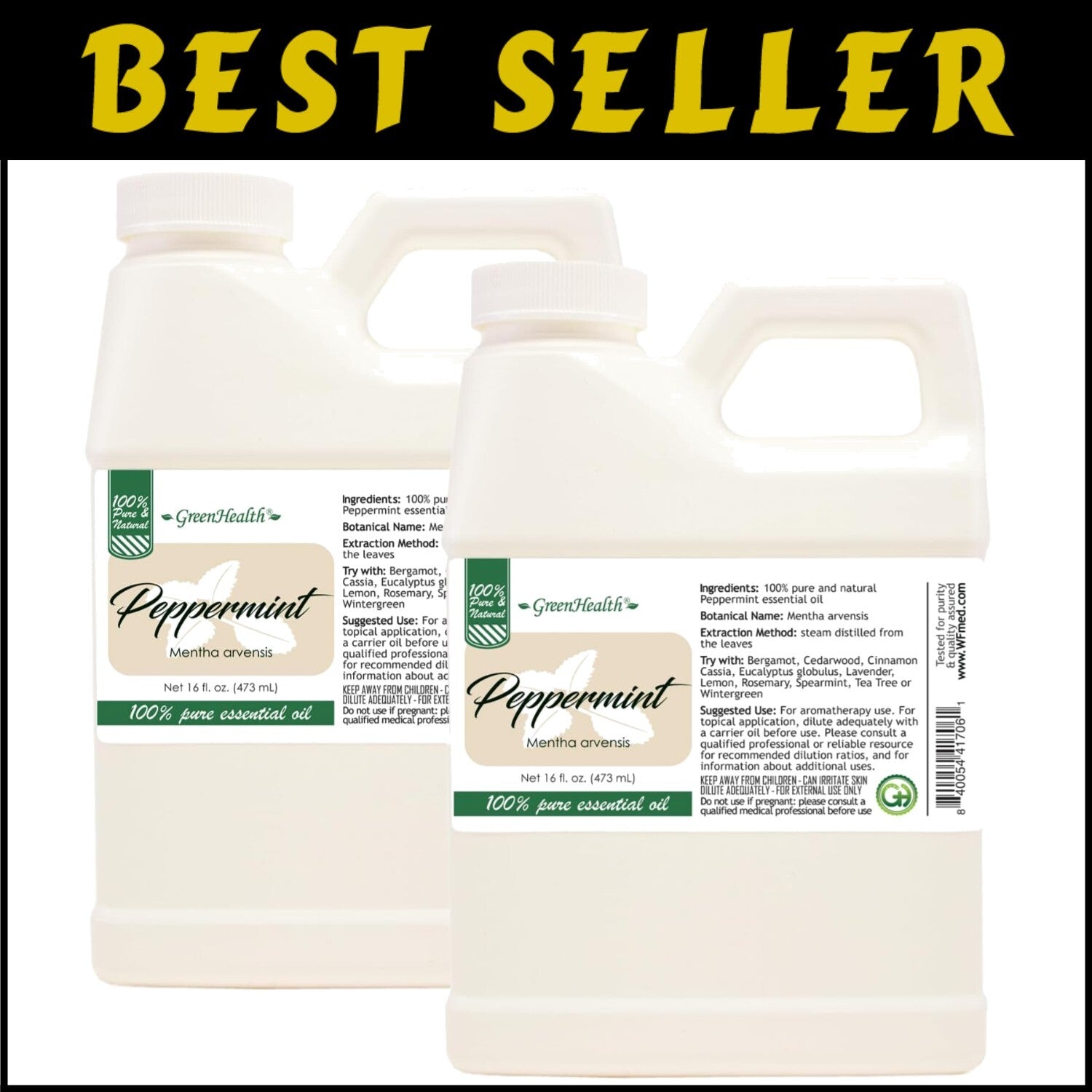 Natural & Uncut Peppermint Essential Oil - 2 x 16 fl oz with Child-Resistant Cap