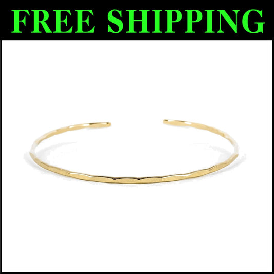 Waterproof Hammered Cuff Bracelet - Lightweight 14K Gold Fill for Everyday Wear