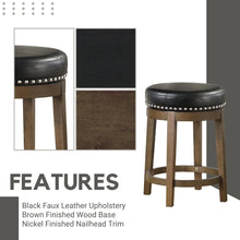 Load image into Gallery viewer, Set of 2 Rustic 360° Swivel Bar Stools - Faux Leather &amp; Solid Wood - 25 Inch