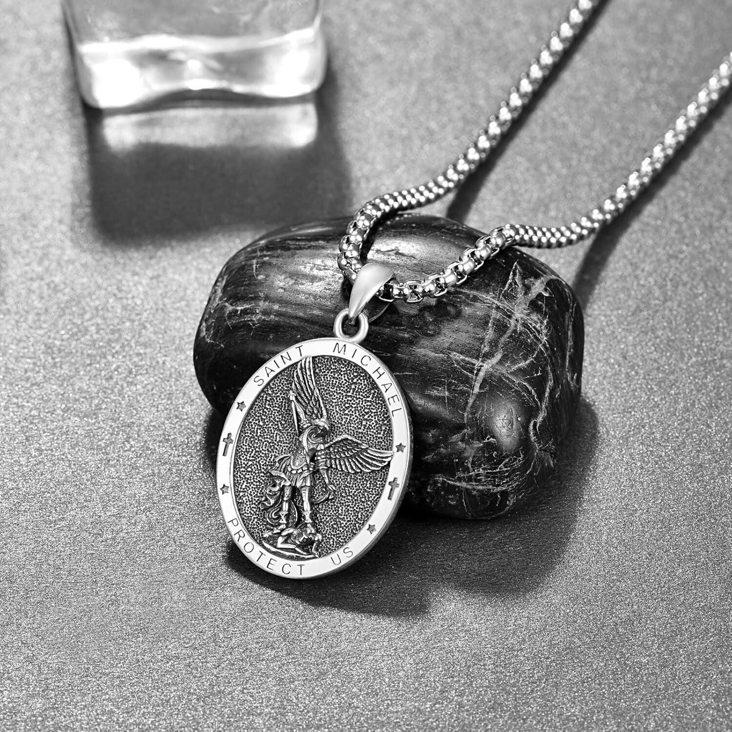 Adjustable S925 Sterling Silver Saint Michael Necklace with Protective Design