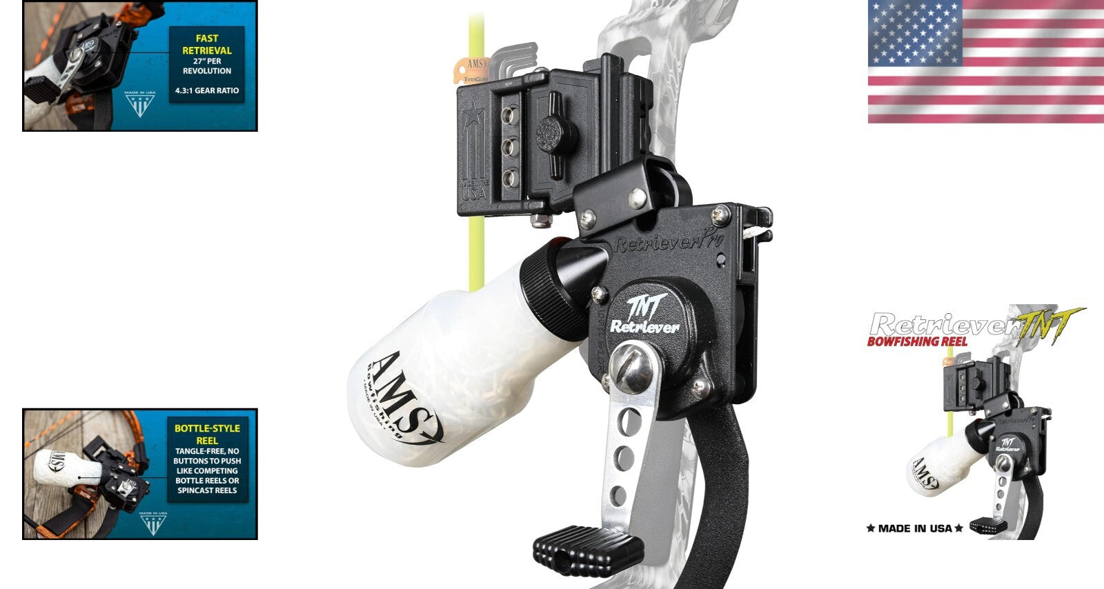 Durable Stainless Steel Retriever TNT Bowfishing Reel with Quick-Release Mount