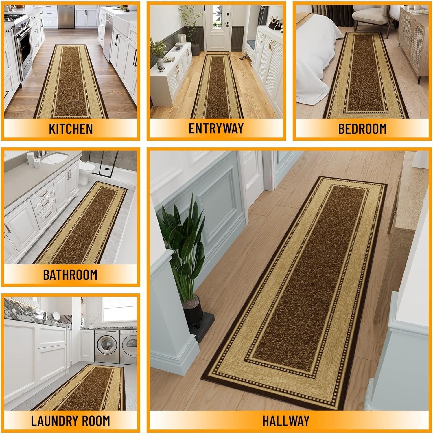 Elegant 2'7" x 9'10" Bordered Design Runner Rug for Hallway & Living Room