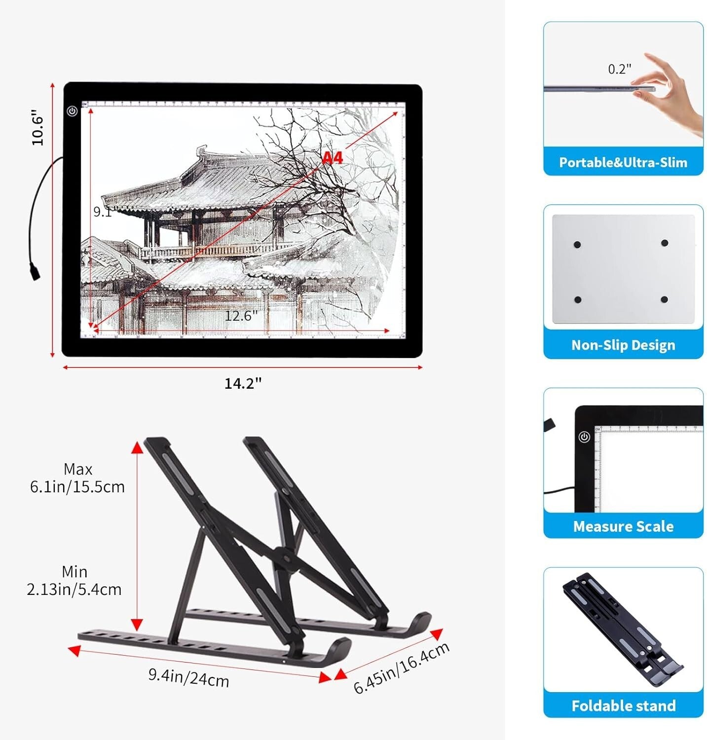 Multi-Functional A4 Dimmable Light Board for Crafting & Drawing - 0.2'' Thick