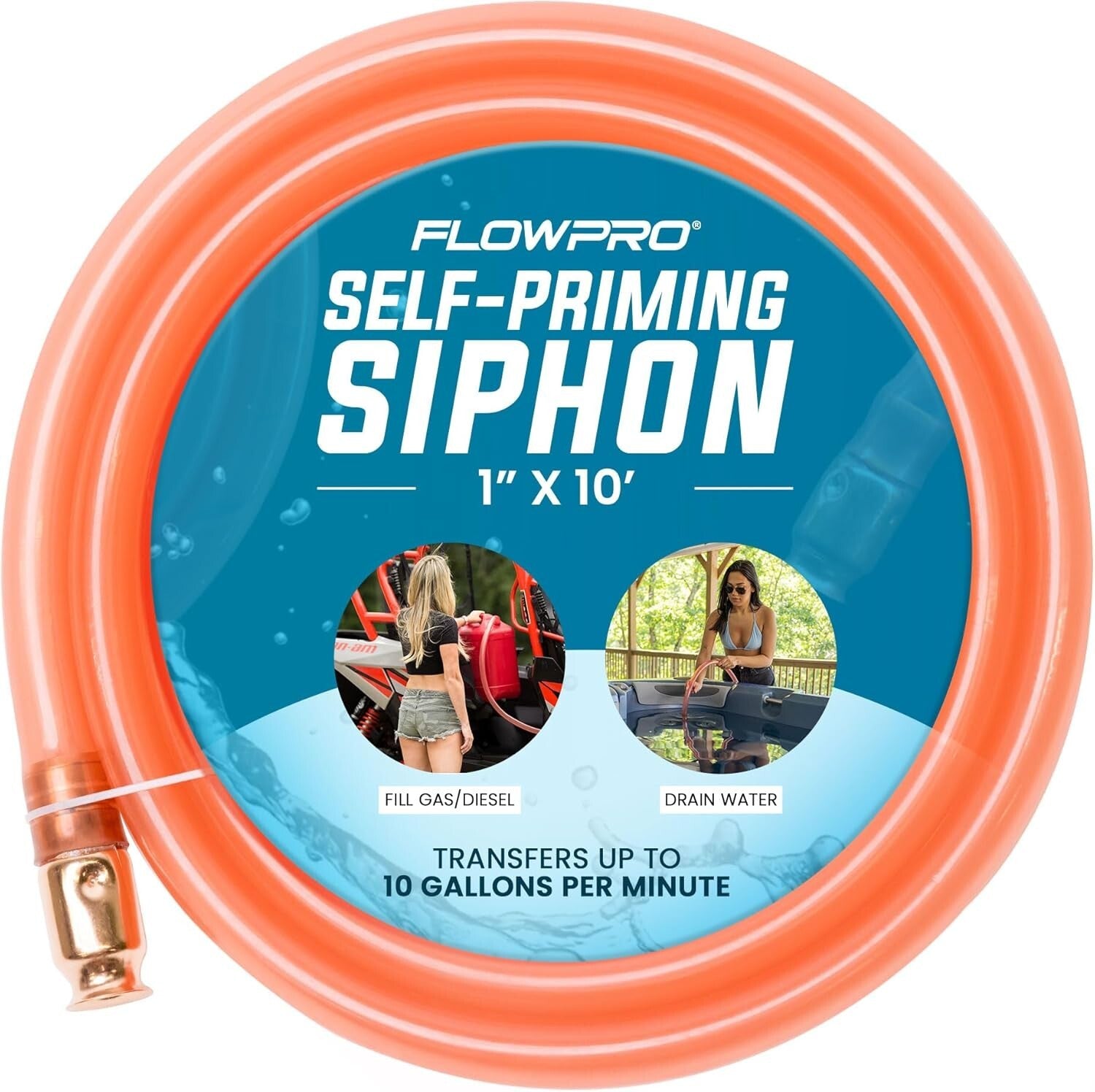 Effortless 10 GPM Liquid Transfer Siphon - Gasoline, Oil, Water | Copper Nozzle