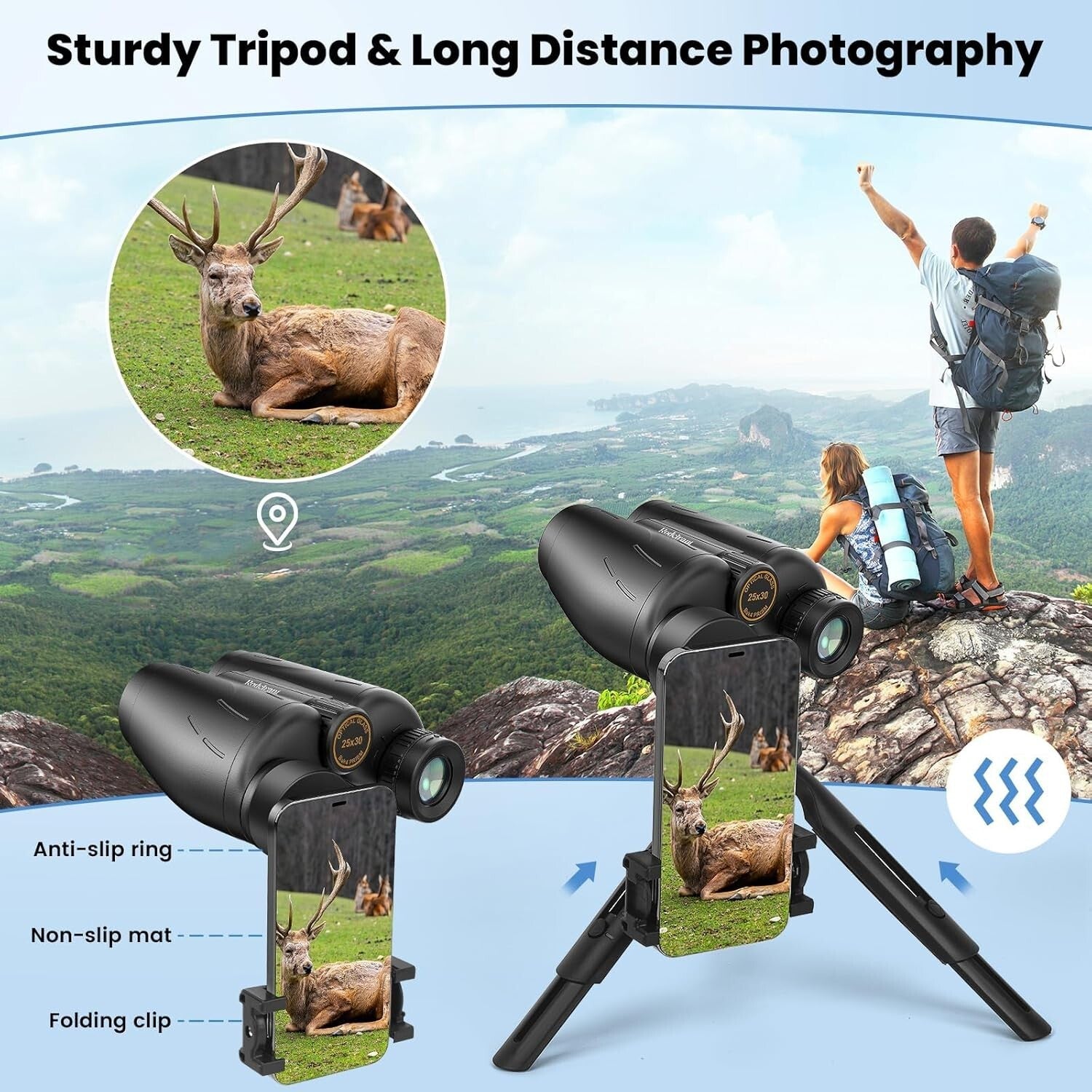 Lightweight 30mm Waterproof Binoculars with Tripod for Bird Watching & Concerts