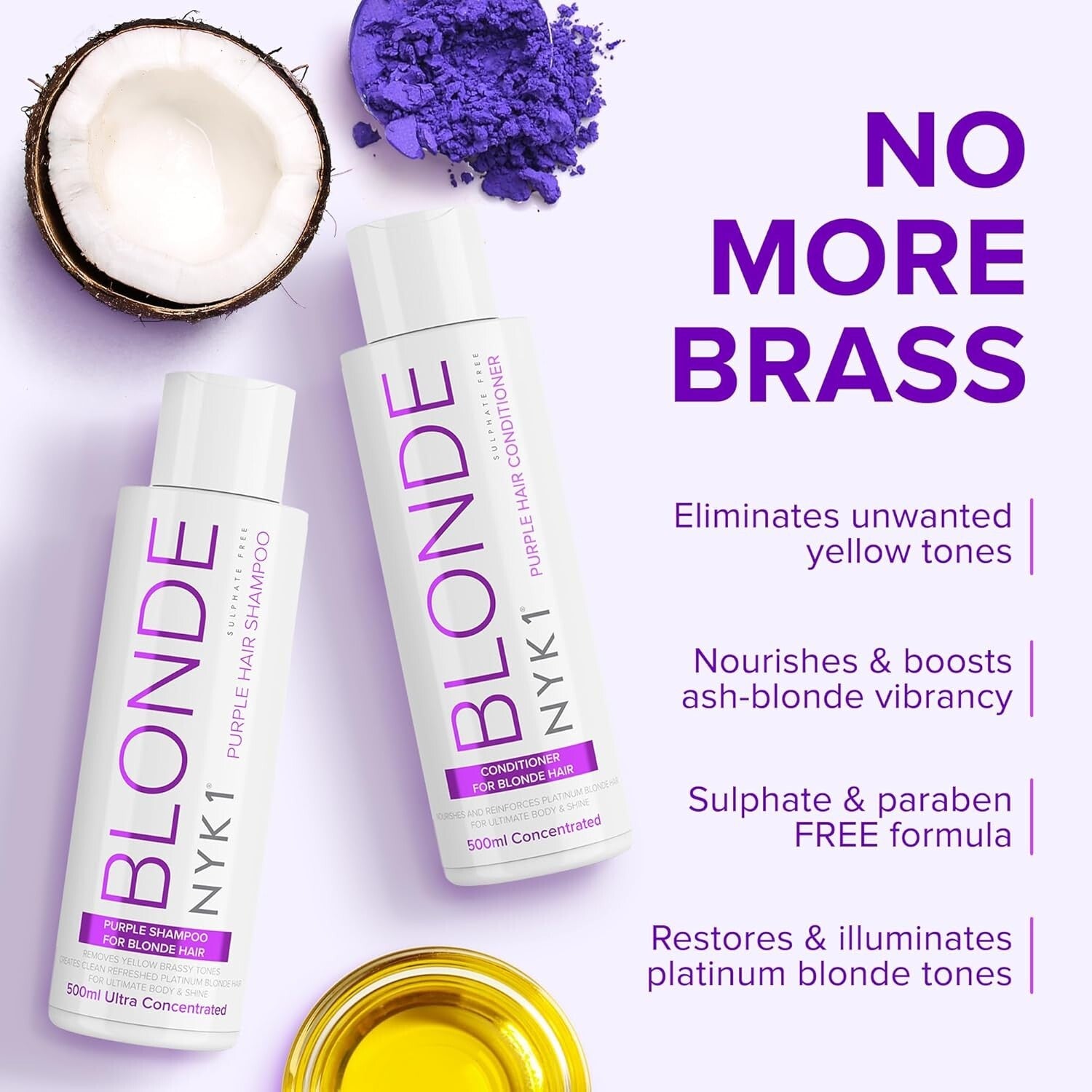 Sulfate Free Purple Shampoo & Conditioner Duo - 2 x 16.9 Fl Oz for Blonde Hair