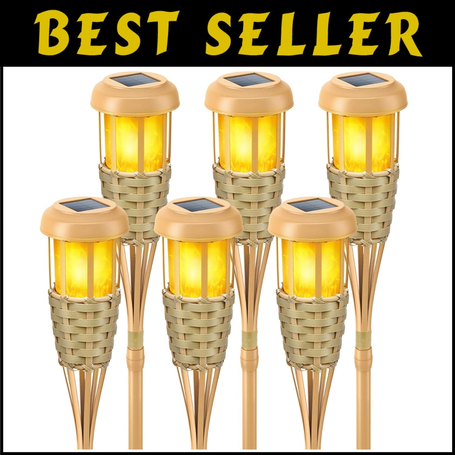 6 Pack Solar Outdoor Torch Lights with Flickering Flame - Adjustable Height