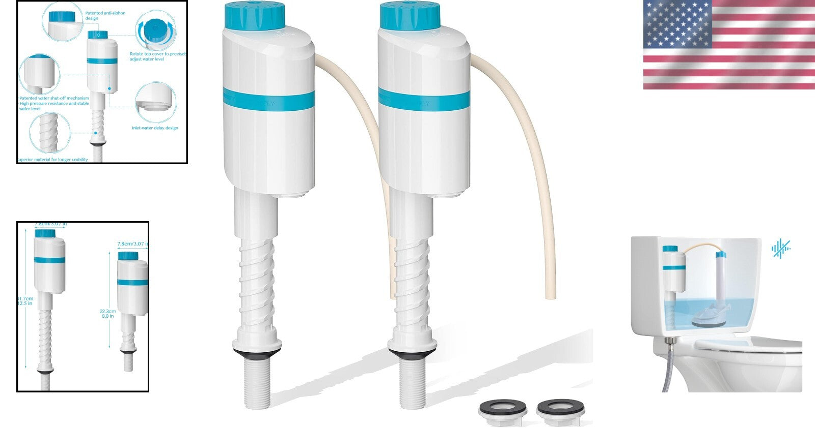 Anti-Siphon Toilet Fill Valve with Adjustable Height and Water Saving Features