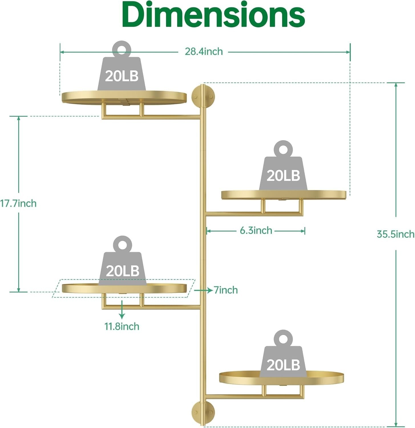 Rotating 4-Tier Wall-Mounted Plant Stand - Elegant Golden Shelf for Indoor Use