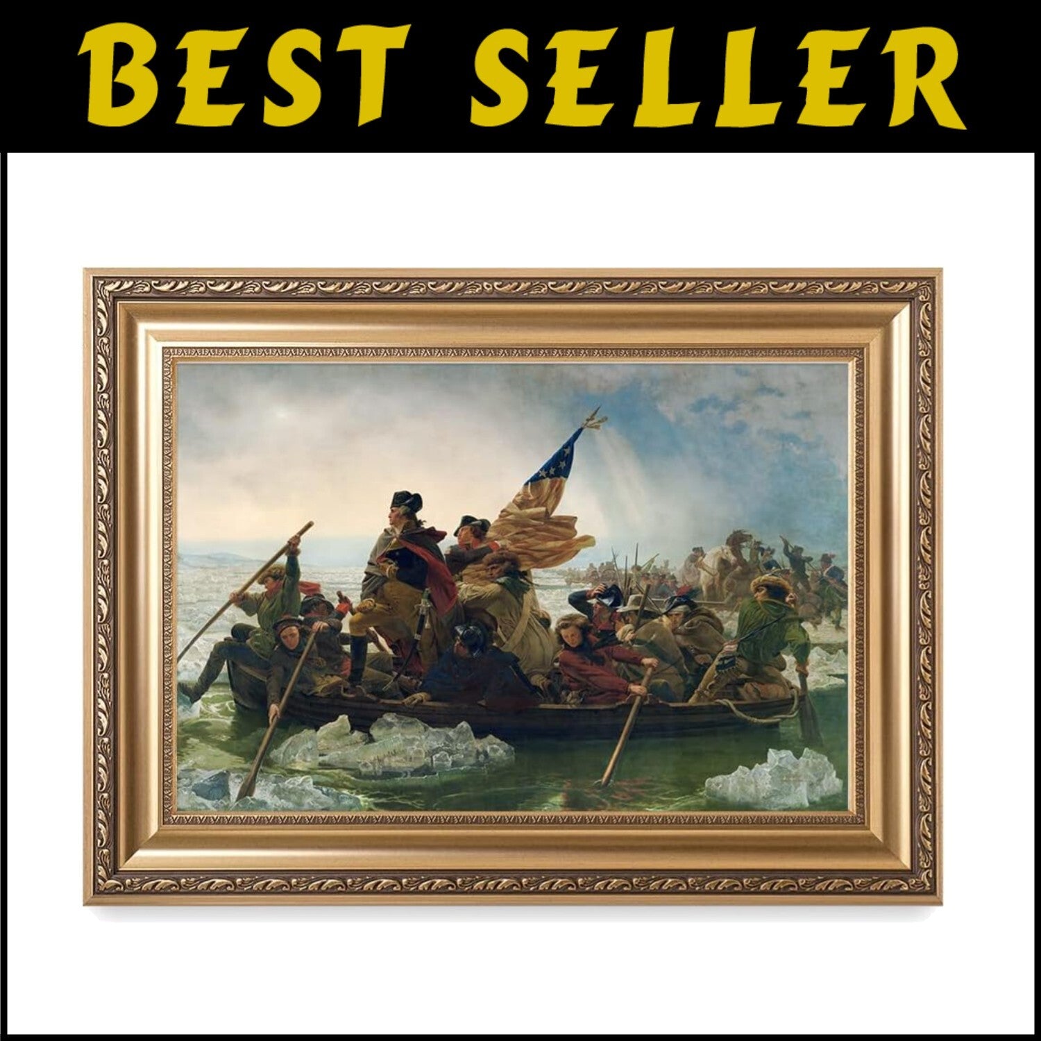 Framed Emanuel Leutze 'Washington Crossing the Delaware' Giclee Art – 30x22