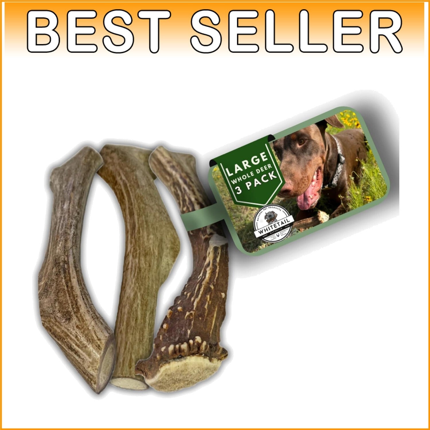 Odorless Antler Dog Chews Set - 3 Pack of Long-Lasting Chews for Large Breeds