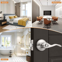 Load image into Gallery viewer, Durable Satin Nickel Wave Privacy Handle Set - 6 Keyless Levers for Easy Install