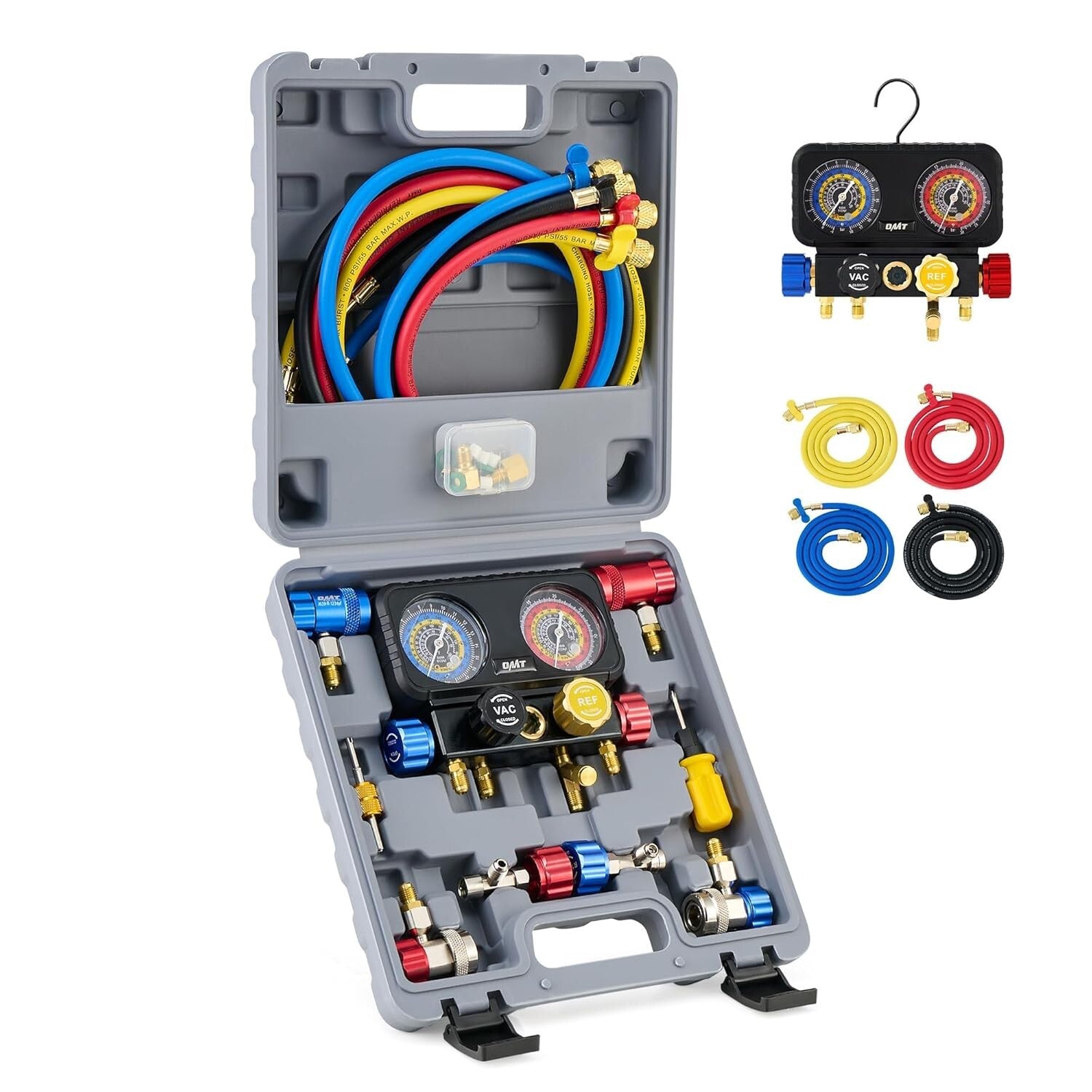 4-Way R1234yf AC Gauge Set with Hoses & Quick Couplers for Precision HVAC Care