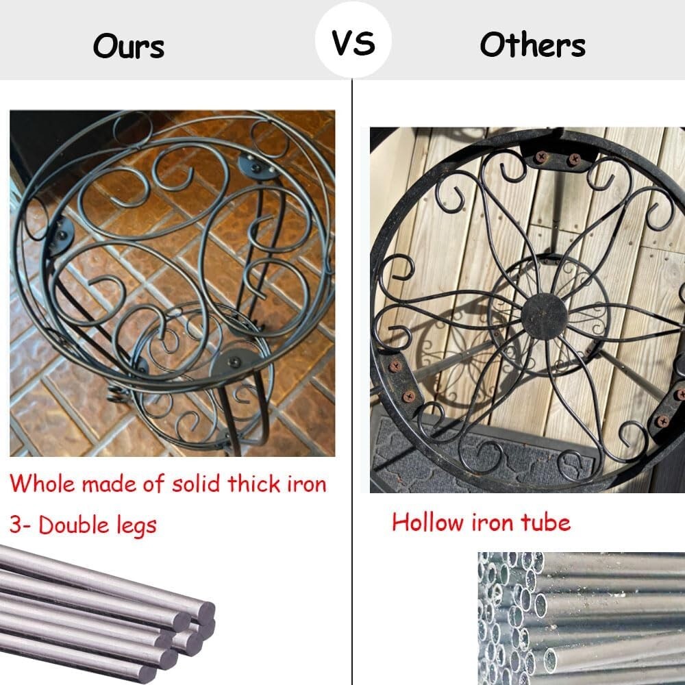 Black Powder-Coated 2-Tier Plant Stand - Heavy Duty for Indoors & Outdoors