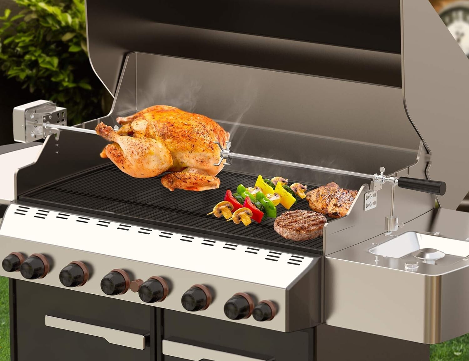 Effortless BBQ Rotisserie Kit for All Gas Grills - 110V Motor & 45" Spit Rod