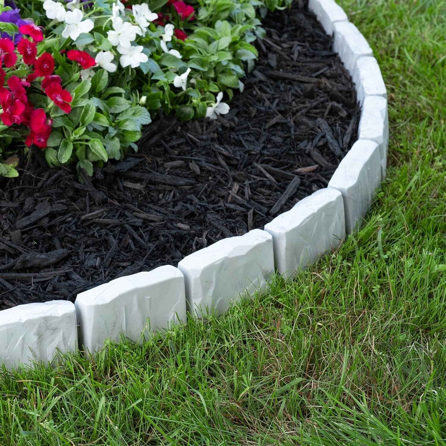 Durable Stone-Look Landscape Edging with Anchoring Spikes - 60ft Light Gray