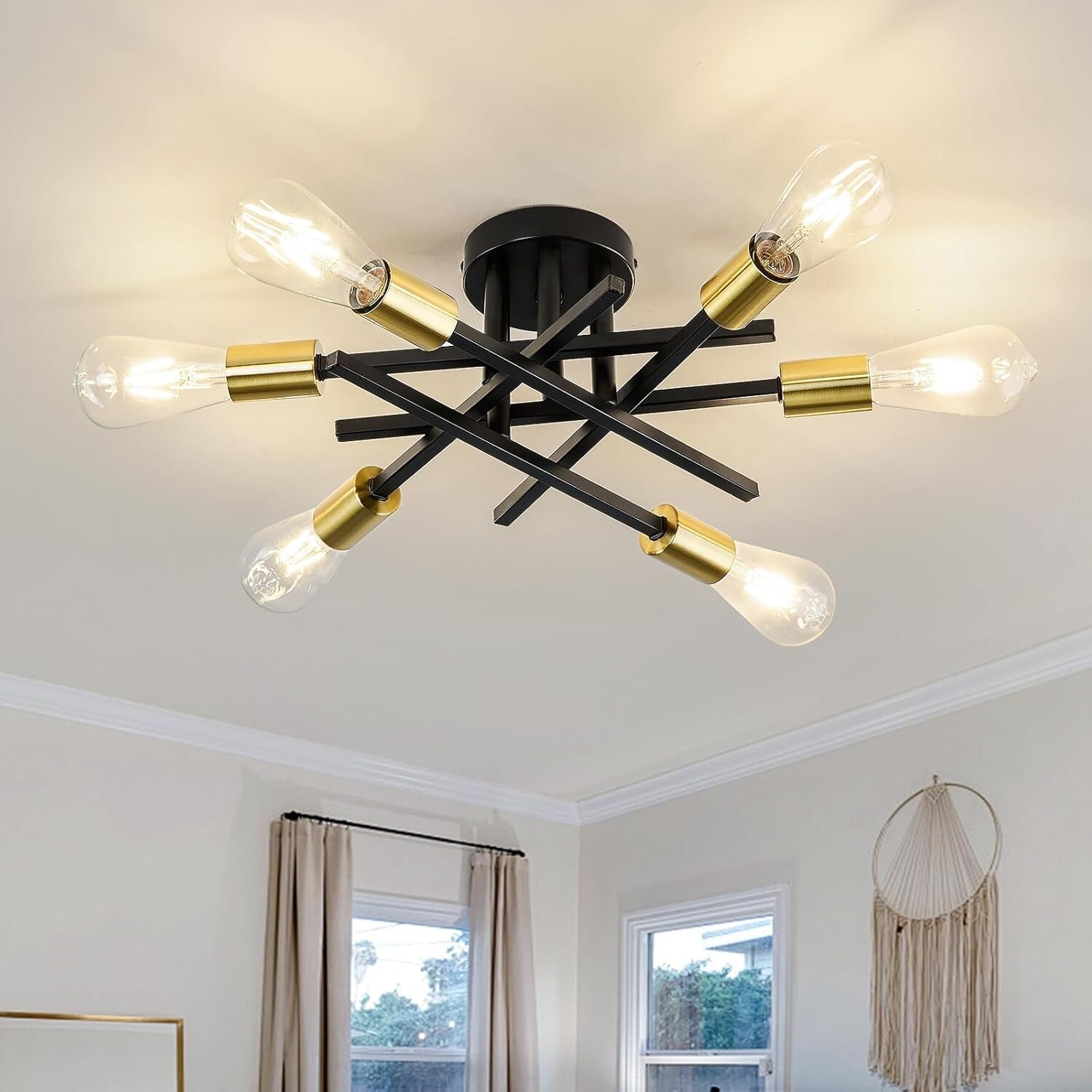 Luxurious 6-Bulb Sputnik Chandelier - Ideal for Dining, Living & Bedroom Decor