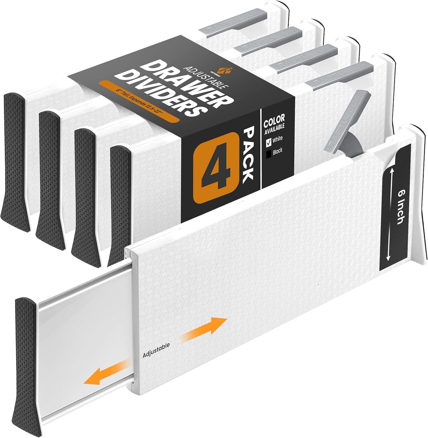 4-Pack Adjustable Deep Drawer Dividers - Expandable 13-22" for Home Organization