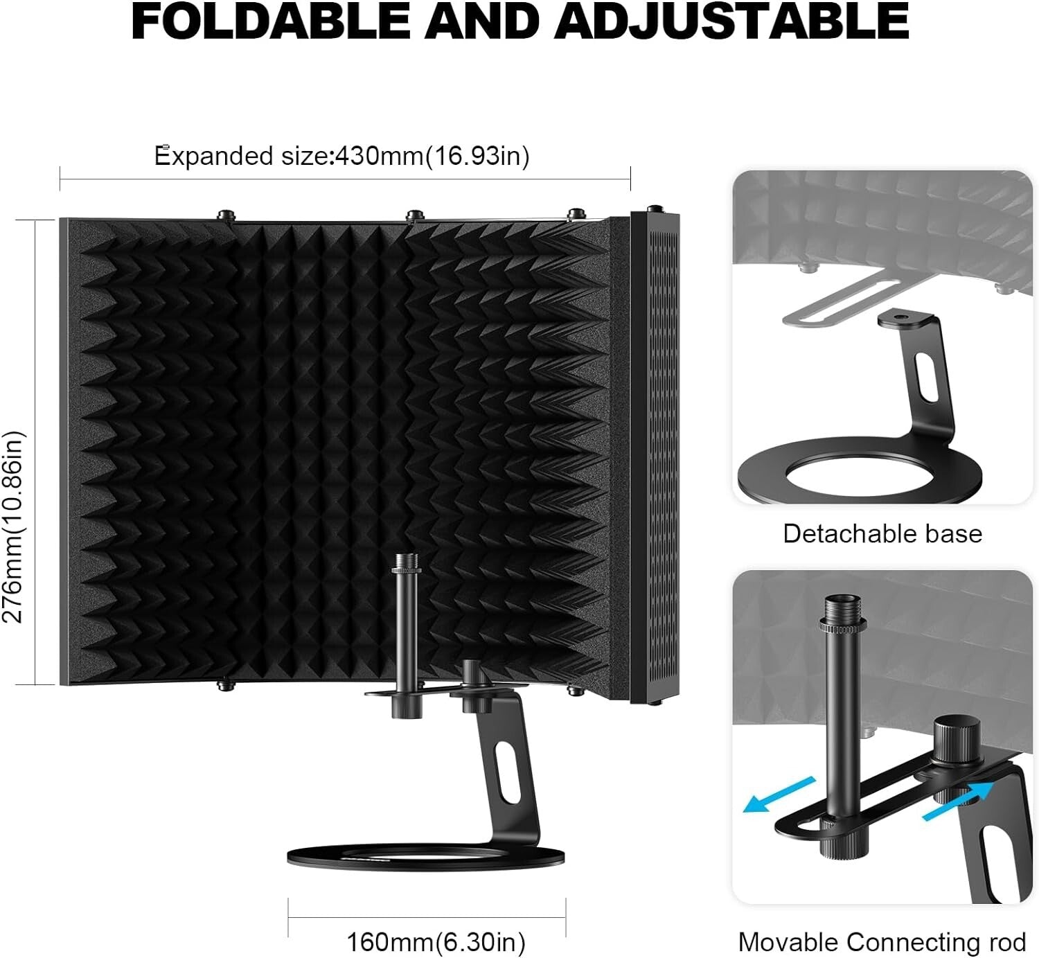 Professional Acoustic Foam Mic Shield - Portable, Lightweight, Easy to Install