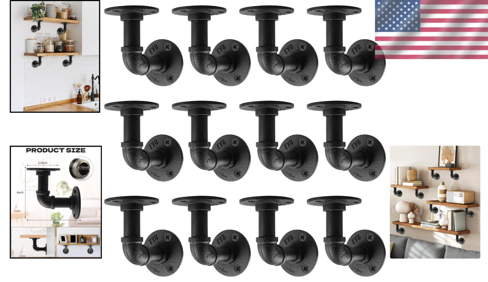 Waterproof 4x4 Inch Shelf Bracket Set - Complete 12 Pack for Easy Installation