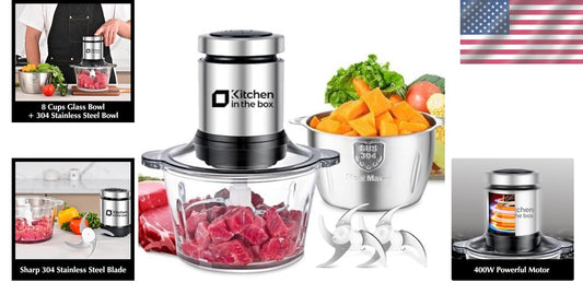 400W Electric Food Processor: Meat Grinder & Vegetable Chopper with 8-Cup Bowls
