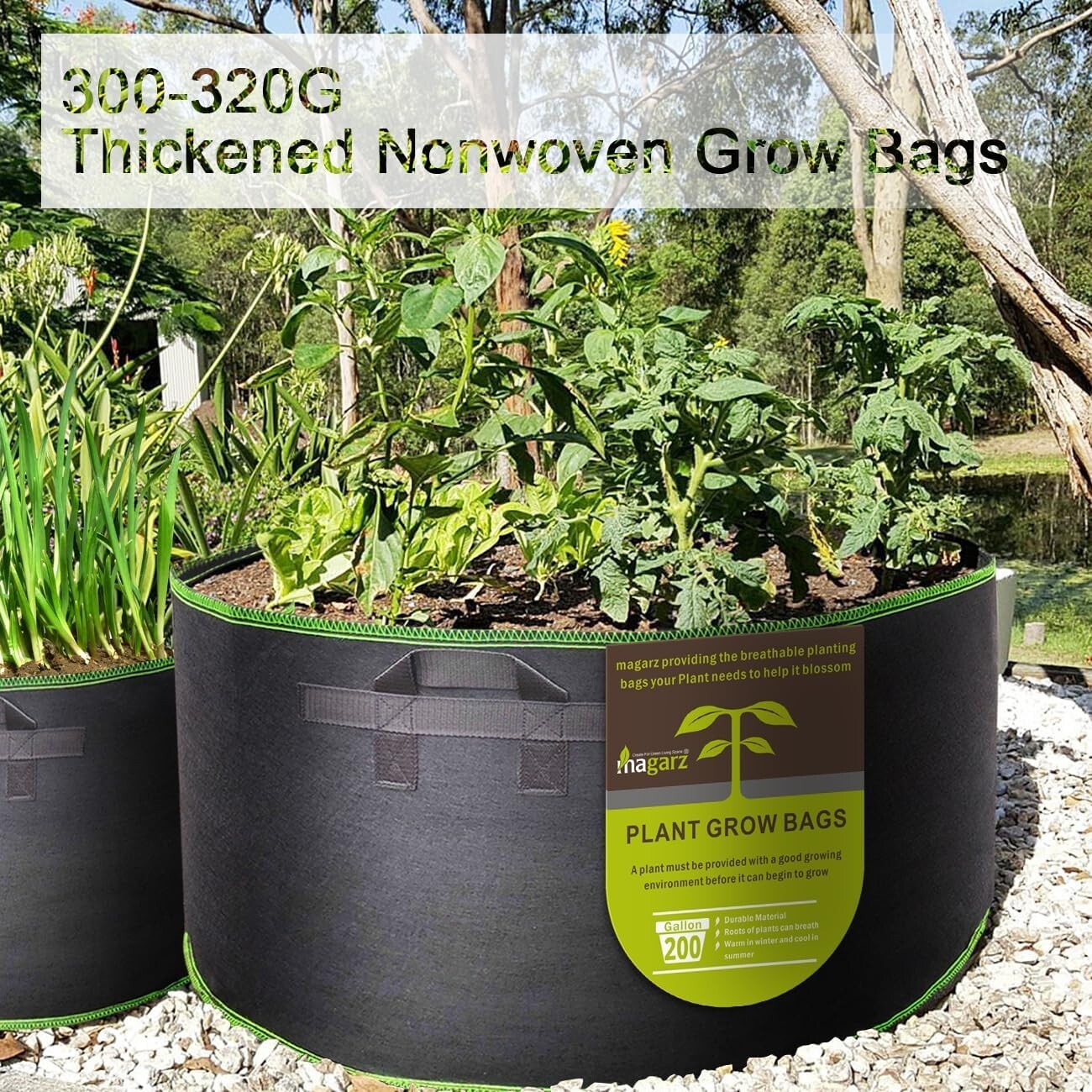 2-Pack 200 Gallon Weather-Resistant Fabric Flower Pots with Handles - Black