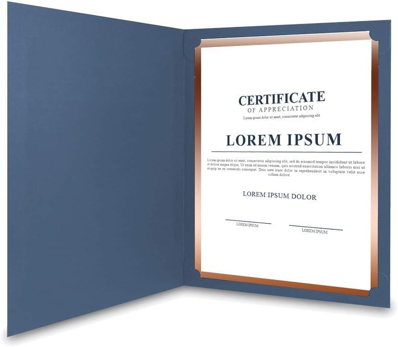 50 Pack Gold Foil Trim Certificate Covers - Navy Blue, Durable for 8.5x11 Docs