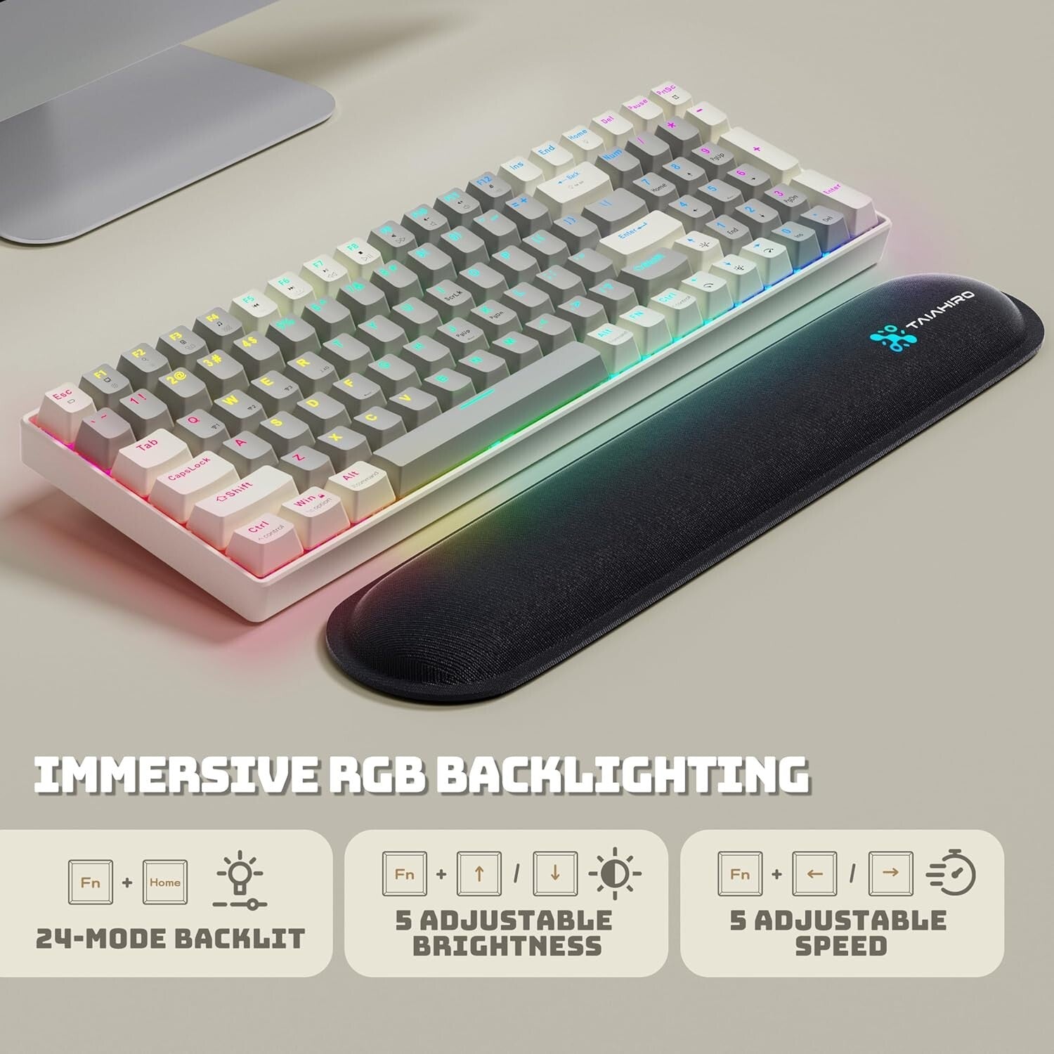 Ergonomic Hot-Swappable Wireless Gaming Keyboard - 3000mAh Battery, Rainbow LED