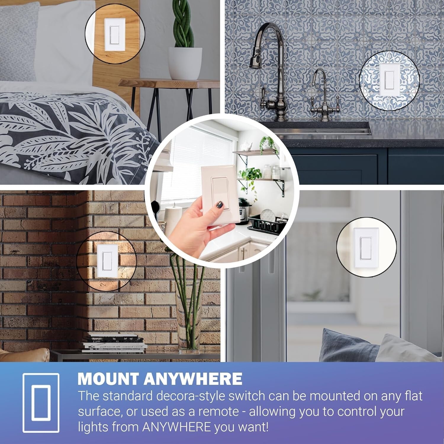 Compact DIY Wireless Light Switch Kit - 1 Receiver, 1 Rocker Switch, USA Made