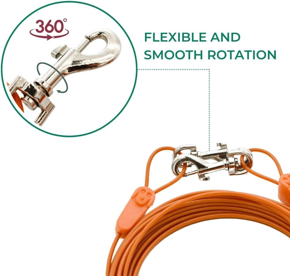 Heavy-Duty 100FT Dog Tie-Out - Rust-Resistant Cable for Large Dogs Up to 250lbs