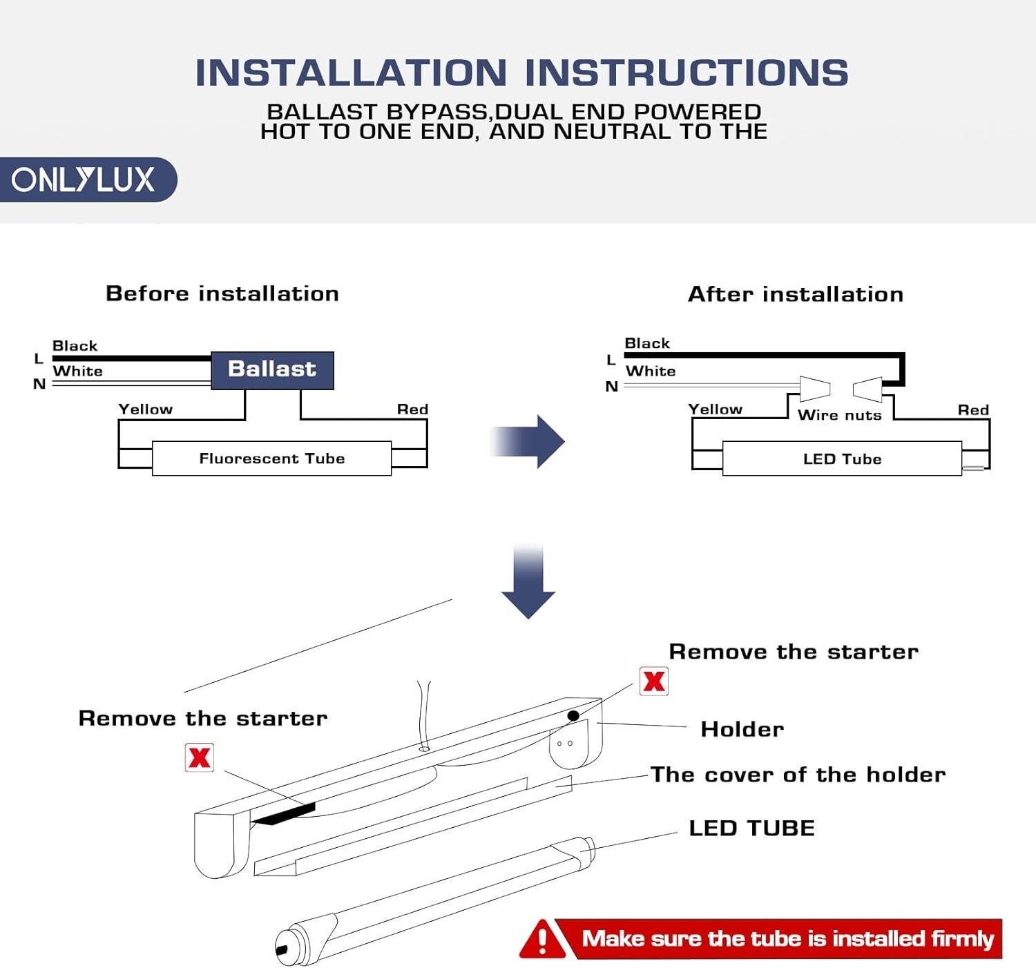 Efficient 8ft LED T8 Bulbs, 40W 4800LM, 6000K Clear Cover - Indoor Use 10 Pack