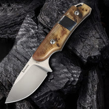 Load image into Gallery viewer, Compact 440C Fixed Blade Knife - Leather Sheath with Buckle, Unique Ram Horn