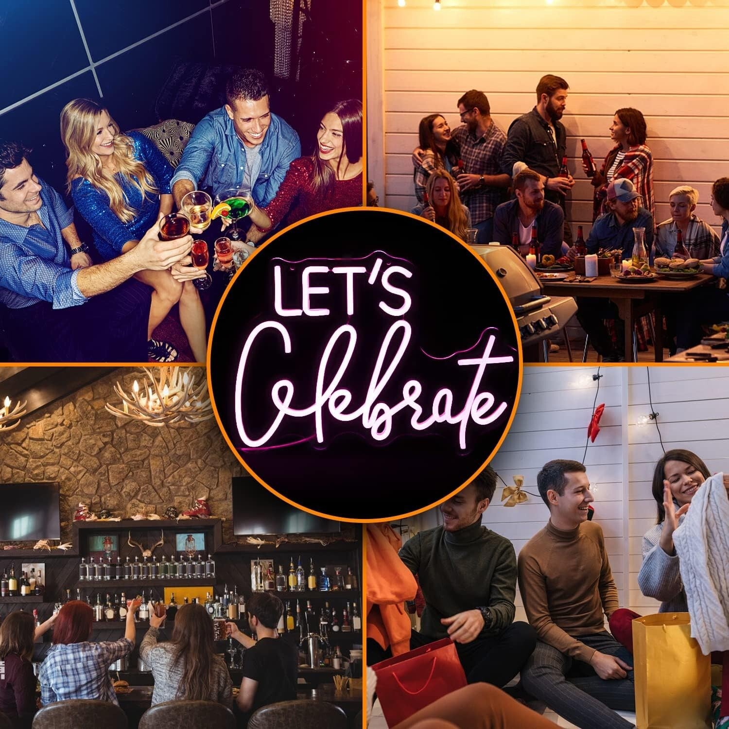 Dimmable Pink Neon Sign - Let's Celebrate Wall Decor for Parties & Bedroom