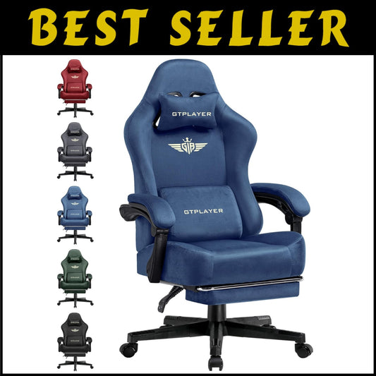 Luxurious Blue Gaming Chair for Adults - Supports 350LBS with Lumbar Support