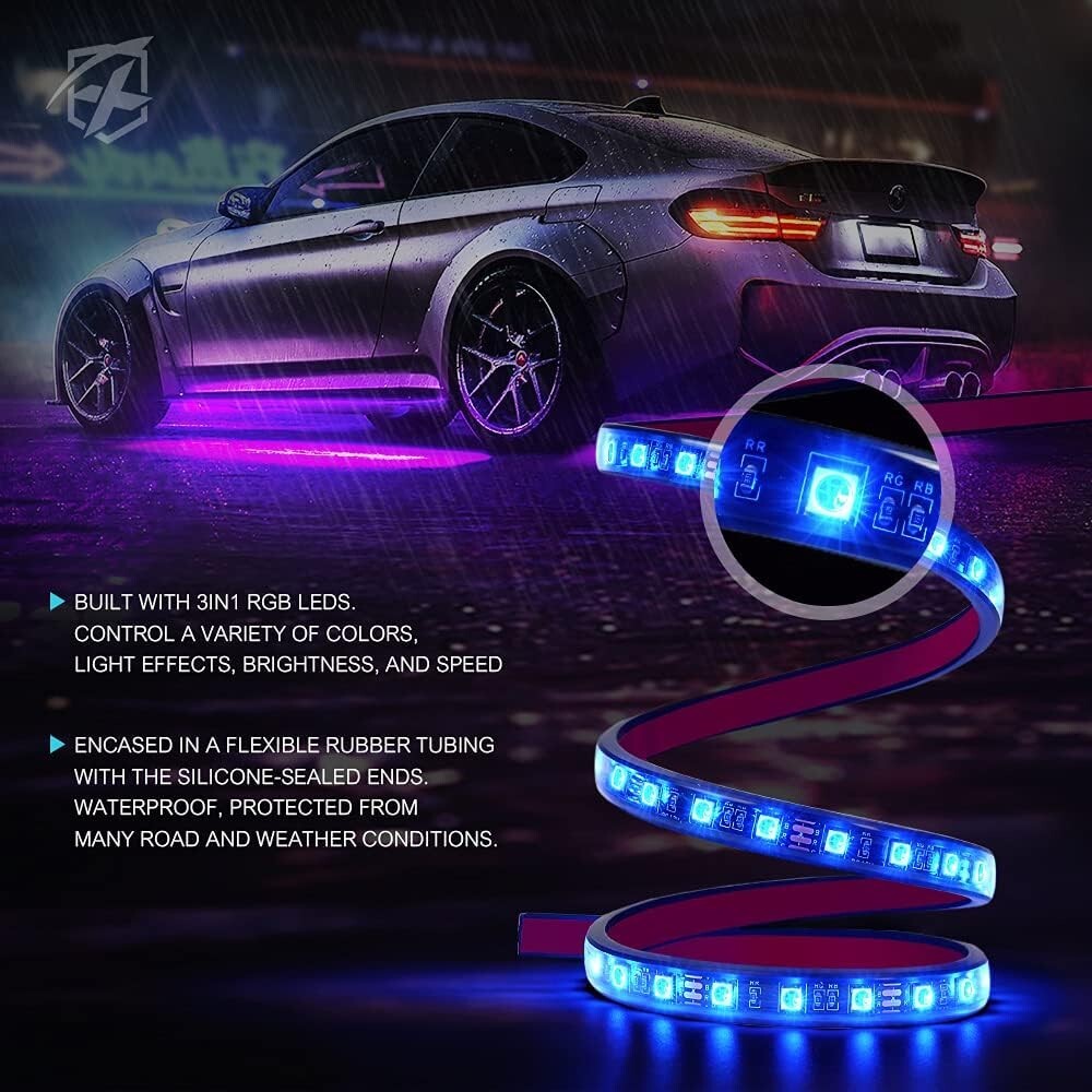 Dynamic 8Pcs RGB LED Strip Kit for Vehicles - Bluetooth & Remote with Music Sync