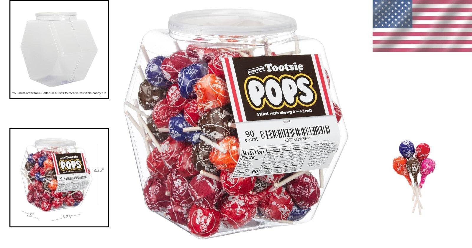 Assorted Lollipop Variety Pack: 90 Individually Wrapped Tootsie Pops in Jar