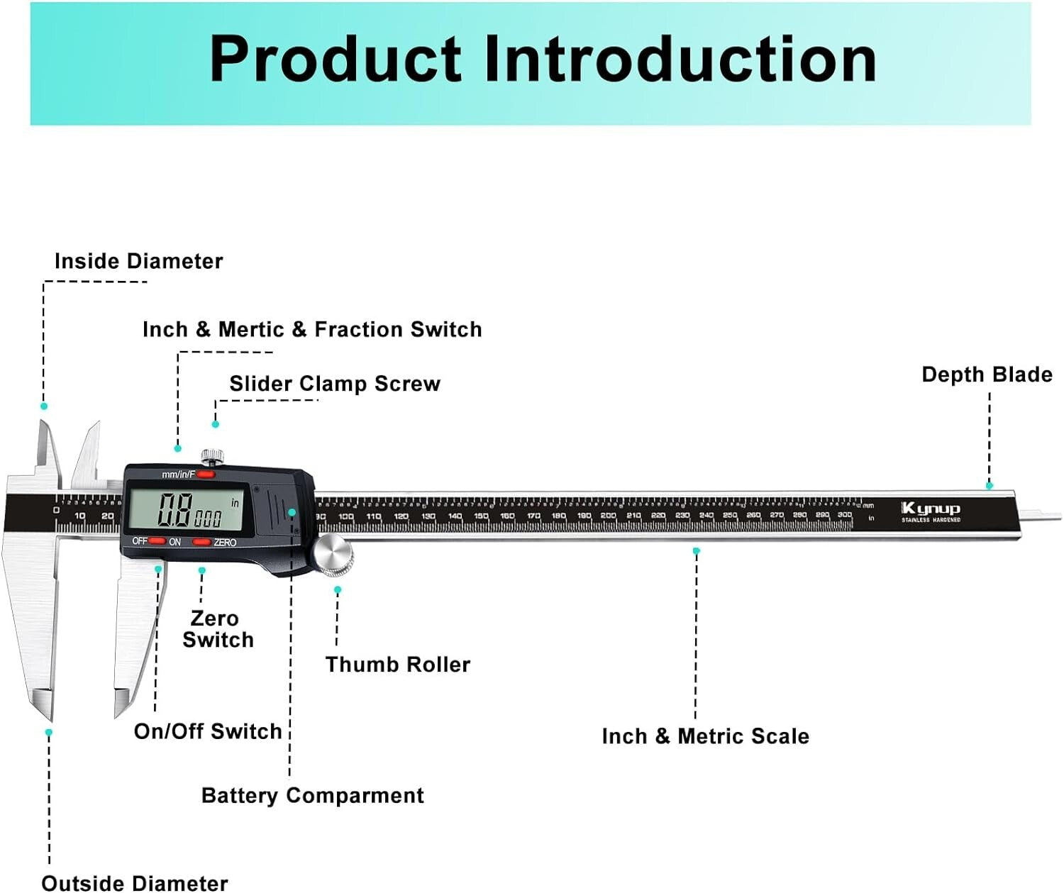 Professional-Grade 12-Inch Digital Caliper - Inch, Metric & Fraction Readings