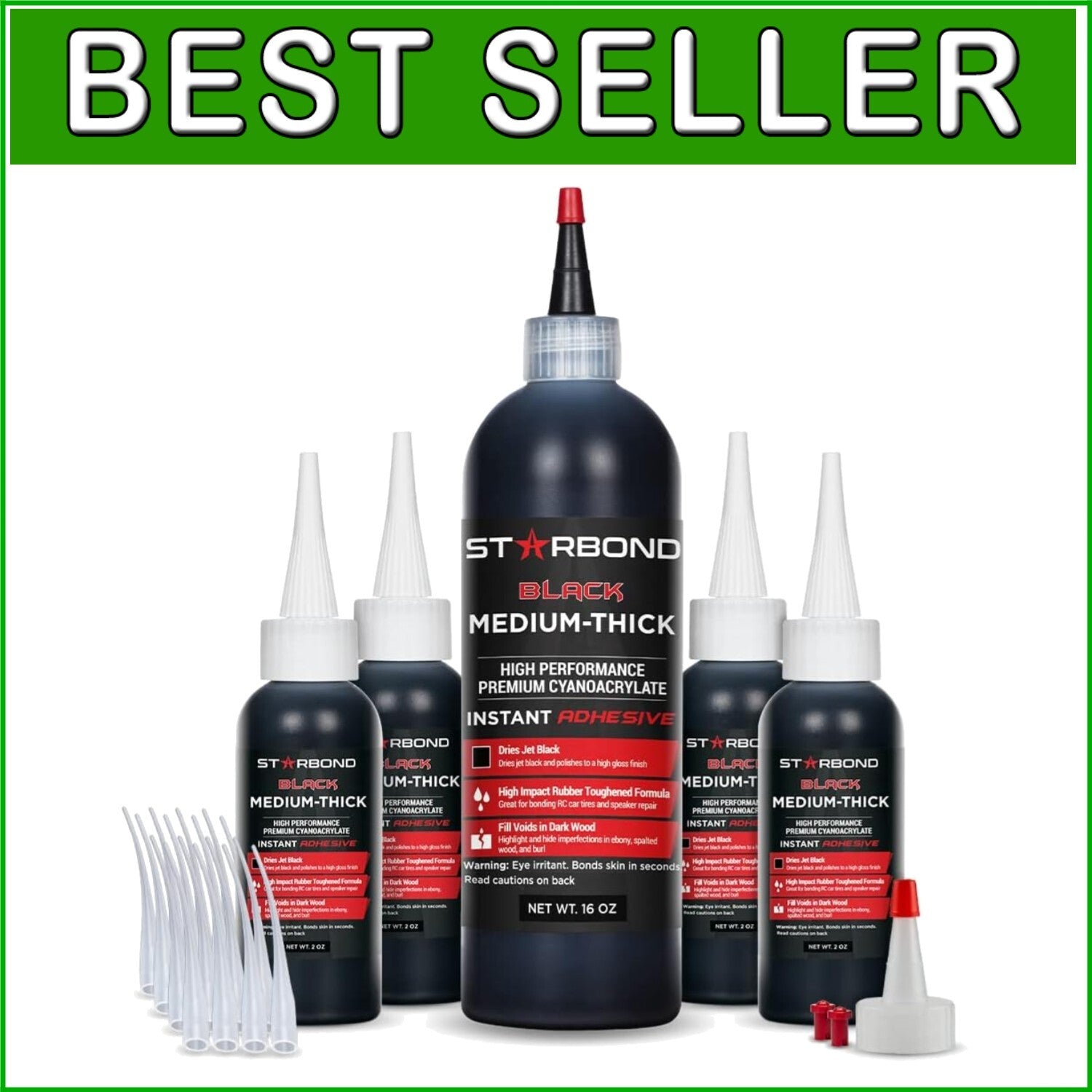 Complete 16 OZ Wood Adhesive Kit - Fast-Bonding CA Glue with Extra Applicators