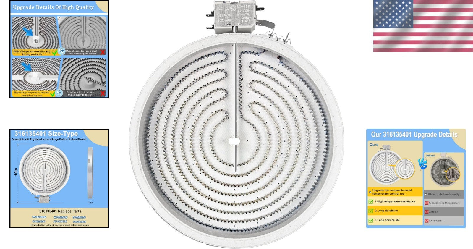 Upgrade 316135401 Radiant Surface Element Compatible with Frigidaire & Kenmore